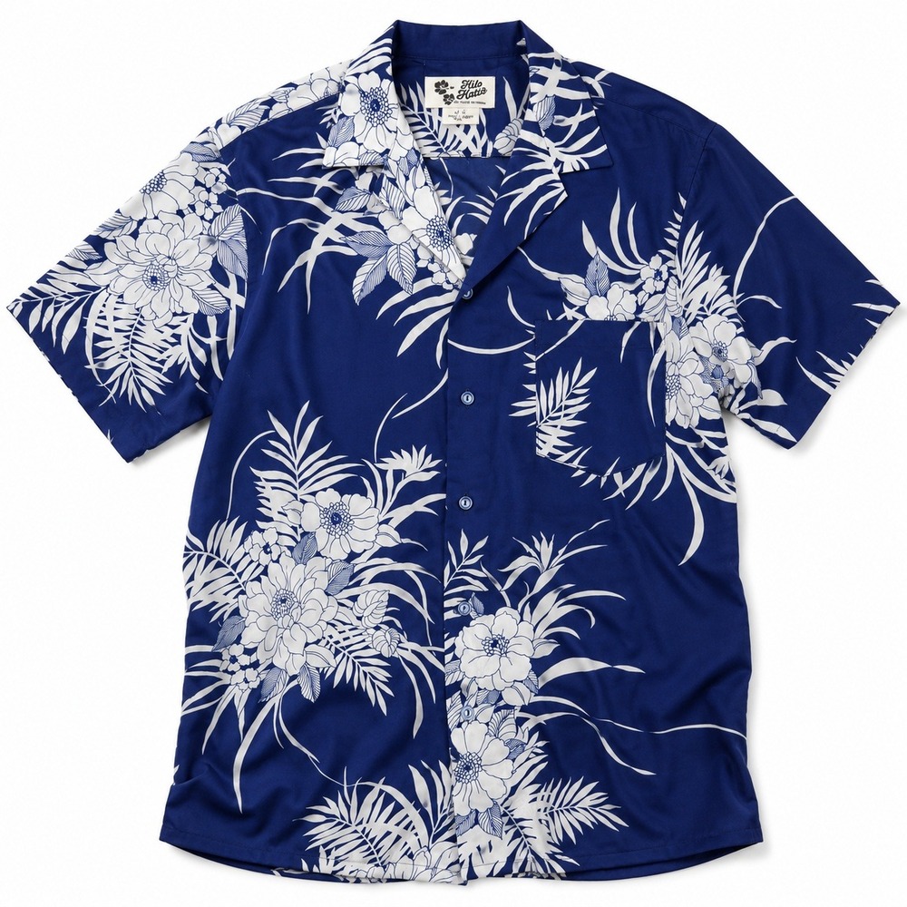 Hilo Hattie Hawaiian Aloha Shirt Blue Floral Made in Hawaii USA Men's Small